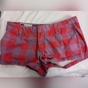 2/$30 HURLEY Edgy Preppy Clueless Plaid Red Purple Summer Booty Shorts (#209)
